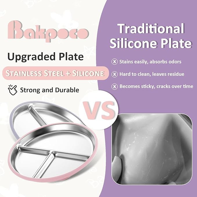 Stainless Steel Suction Plates for Toddlers, Non Toxic Non Slip Portion Control - Image 3