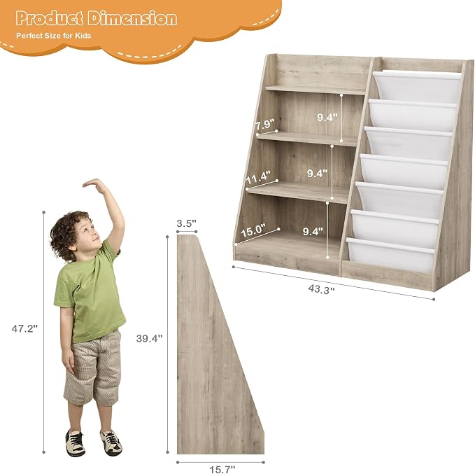 Kids Bookshelf Wood Toy Storage Organizer Cabinet Children Bookcase Toddler - Image 3