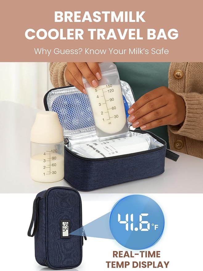 Breast Milk Cooler Travel Bag, Real-Time Temperature Display, Holds 4-6 - Image 2