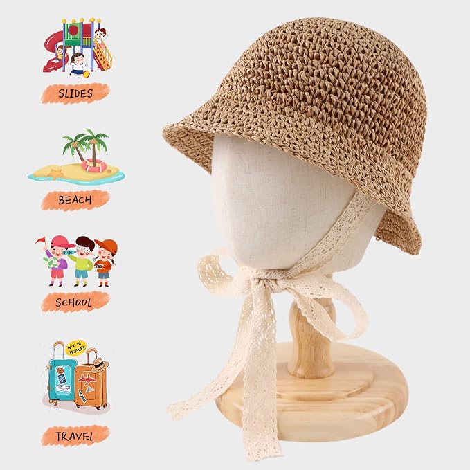 Baby Girl Straw Hat Outdoor Baby Sun Protection Hats Summer Bowknot Beach Cap - Image 2