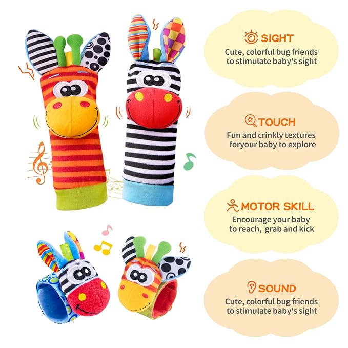 Baby Toys 0-6 Months, Wrist Rattles Foot Finder Socks Set, Infant Rattle Socks - Image 5