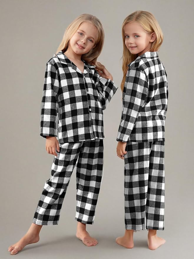 Schbbbta Kids Pajamas Set, Plaid Button Down Pjs - Image 8