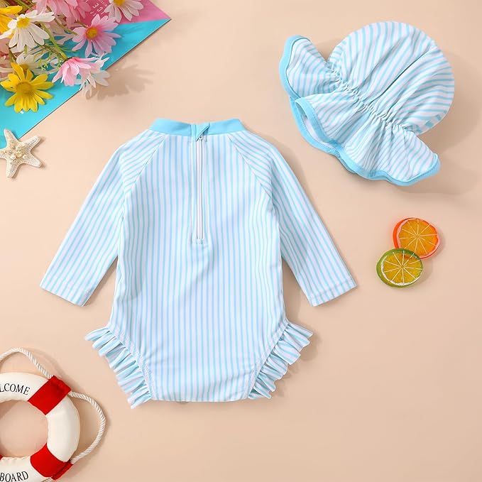 Infant Baby Girl Swimsuit One-Piece Long Sleeve Rash Guard - Image 3