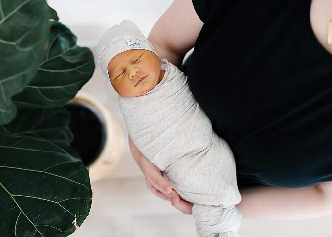 Copper Pearl Baby Beanie Hat Top Knot Stretchy Soft Oat - Image 7