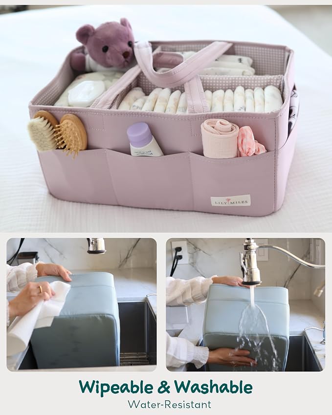 Lily Miles Baby Diaper Caddy Organizer, Wipeable Diaper Organizer Basket - Image 4