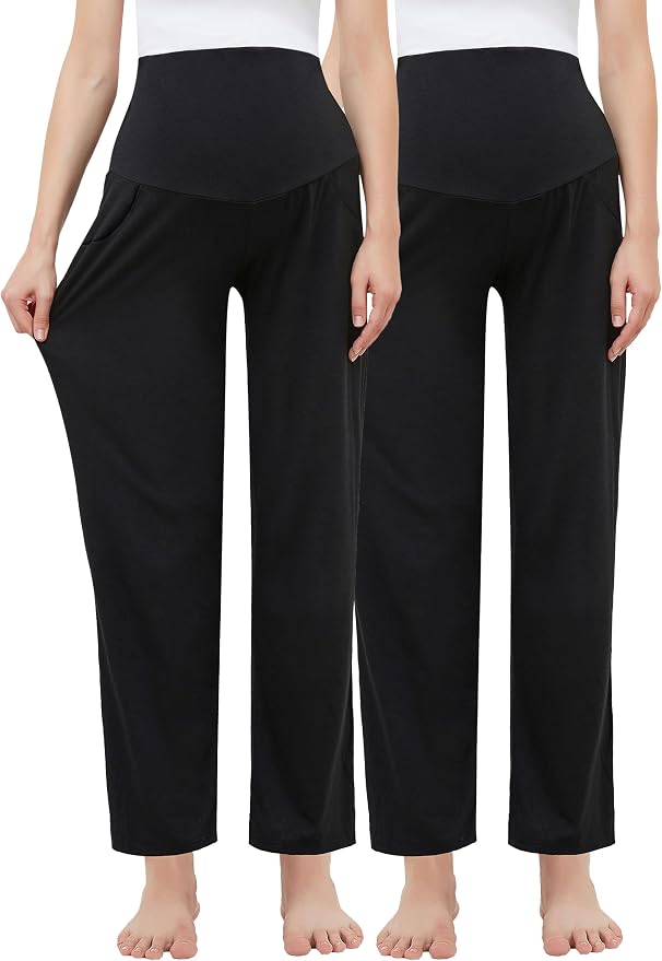 Women's Maternity Pants Casual Loose Wide/Straight Leg Comfy Palazzo Lounge by WHIMFINITY