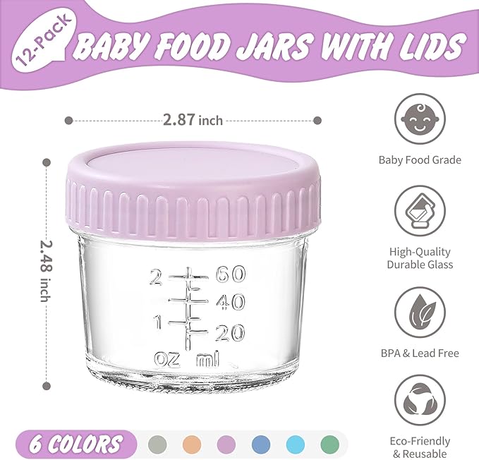 DRKIO 12 Pack Glass Baby Food Storage Containers - 4 Oz Baby Food Jars - Image 2