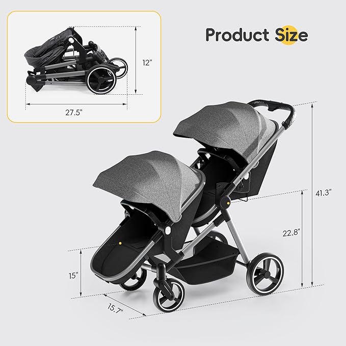 MU Double Stroller, Foldable Twin Tandem Stroller - Image 8