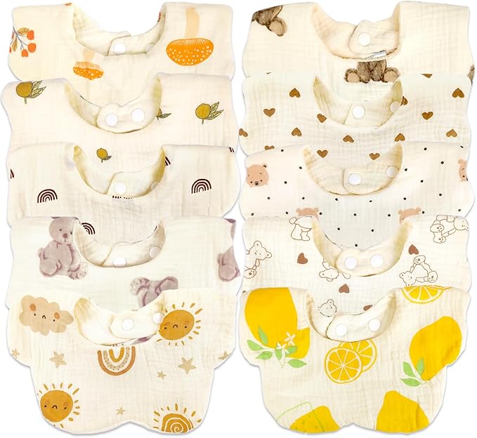 Baby Bibs Muslin Bibs for Baby Girl Boy for Drooling and Teething 10 Pack by DOSMINE