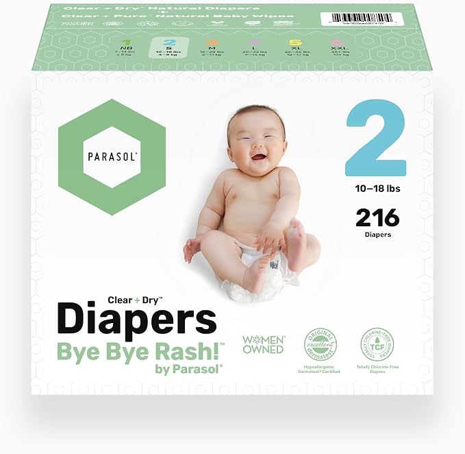 Parasol Clear+Dry Disposable Diapers and Clear+Pure Wipes Kit, RashShield - Image 2