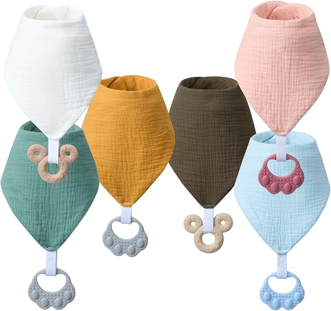 Baby Teething Bibs 6-Pack with Attachable Teether by Unknown