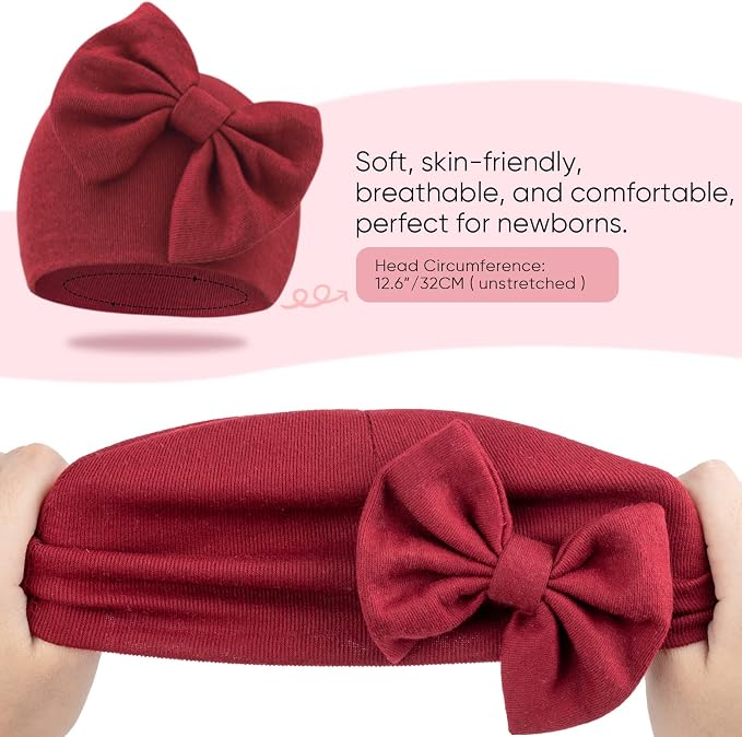 BQUBO Newborn Baby Girls Hats Mittens Set Hospital Hat Beanie Infant Bow Hats - Image 7