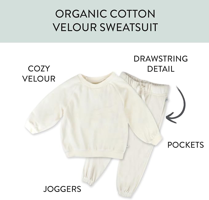 HonestBaby Baby 2-Piece Cozy Velour 100% Organic Cotton Sweatshirt and Jogger - Image 2