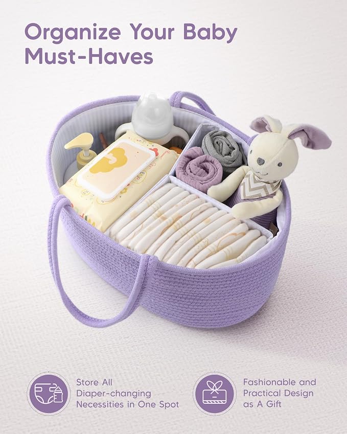 Maliton Baby Diaper Caddy Organizer, Cotton Rope Diaper Caddy Basket, Large - Image 4