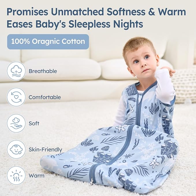 Baby Sleep Sack 0-6 Months 100% Cotton Lightweight 0.5 TOG Wearable Blanket - Image 2