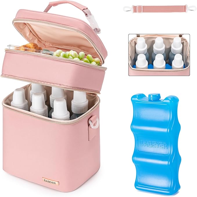 Breastmilk Cooler Bag with Ice Pack Fits 6 Baby Bottles Up to 9 Ounce by BABEYER