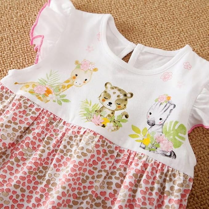 Cute Giraffe + Zebra With Floral Print Long Sleeve Baby Girl Clothes White - Image 4