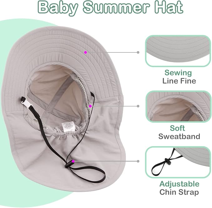 XIAOHAWANG Girls Sun Hat Baby Beach Hats Boys UPF 50+ Kids Summer Protection - Image 4