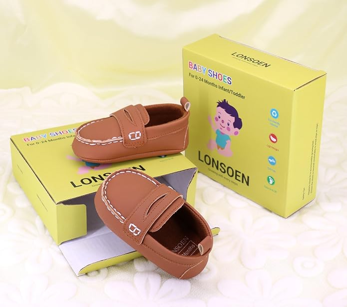 LONSOEN Baby Girls Boys Loafers Prewalker Dress Crib Shoes - Image 2