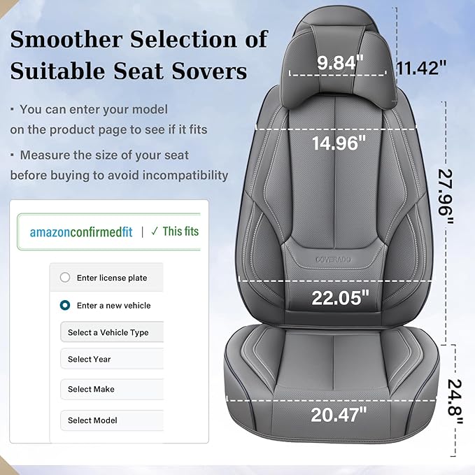 Coverado Universal Seat Covers Front, Waterproof Nappa Leather Car Seat Covers - Image 7