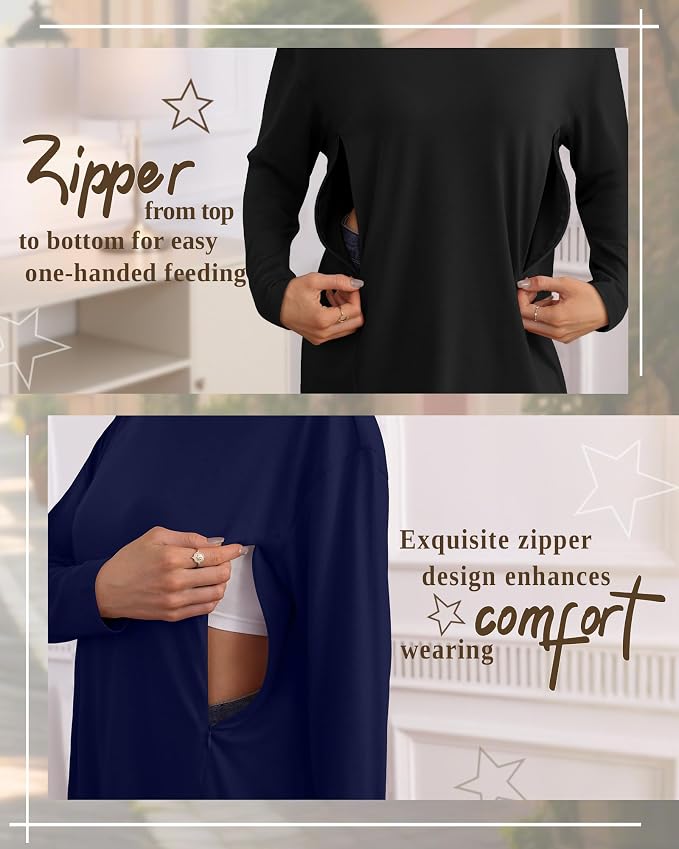 3 Pack Women's Nursing Breastfeeding Tops, Long Sleeve Maternity Shirts - Image 3