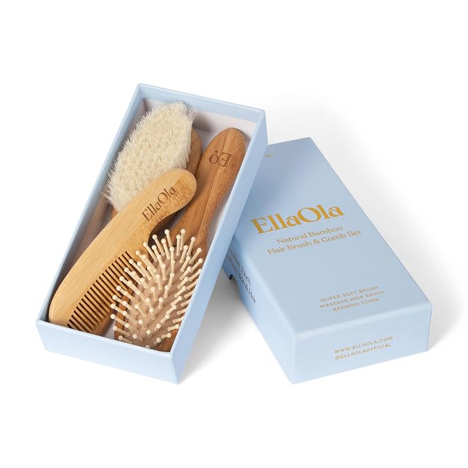 ELLAOLA Natural Bamboo Hair Brush & Comb Set, 3 Piece by EllaOla