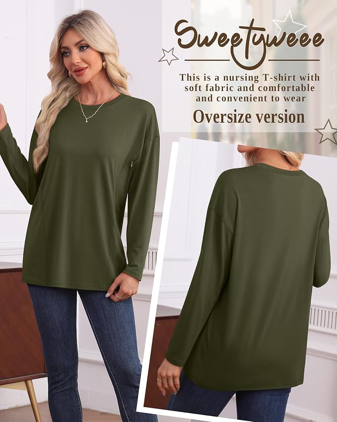 3 Pack Women's Nursing Breastfeeding Tops, Long Sleeve Maternity Shirts - Image 5