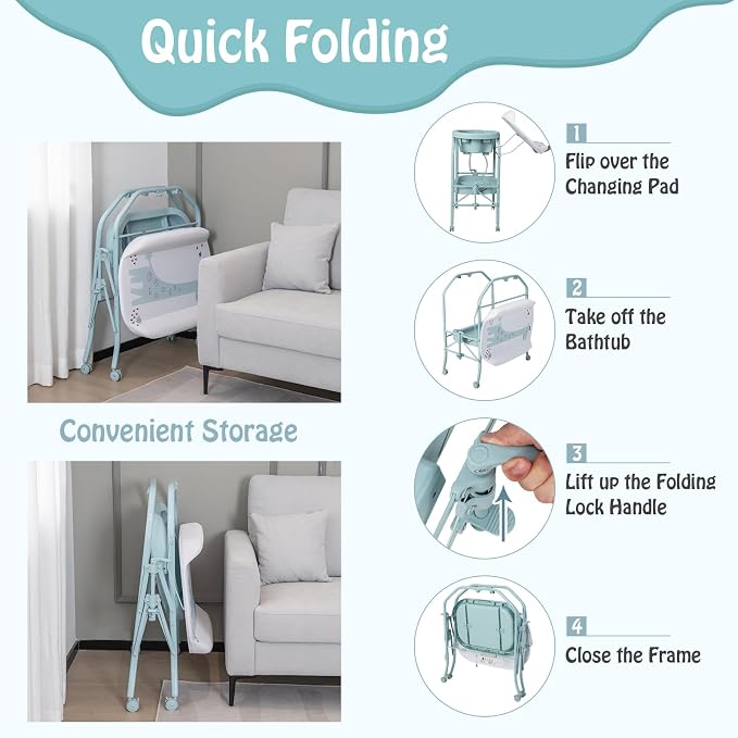 BABY JOY Baby Bathtub with Changing Table, Foldable Infant Diaper Changing - Image 5