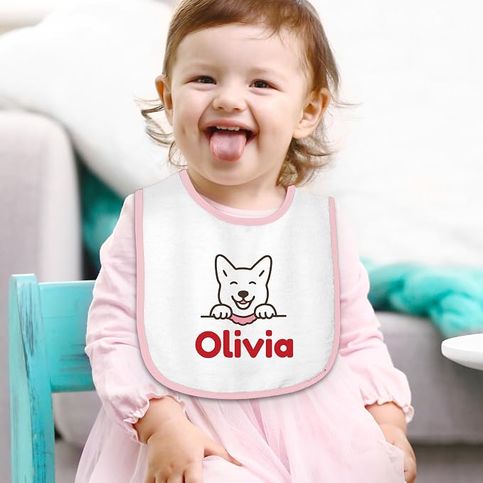 Personalized Baby Bib – Soft Cotton Terry, Cute Jindo Dog Design - Image 5