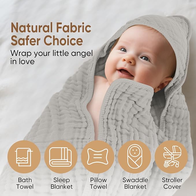 Muslin Baby Towels 100% Cotton ，Super Soft Muslin Baby Bath Towel - Image 5