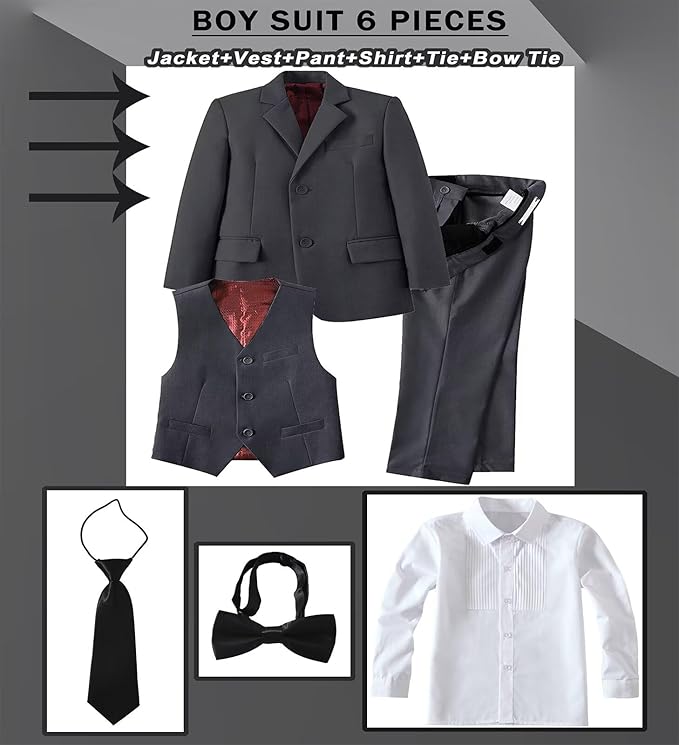 Boys Suit Set Slim Fit Kids Formal Suits Toddler Tuxedo Wedding Prom Classic - Image 3