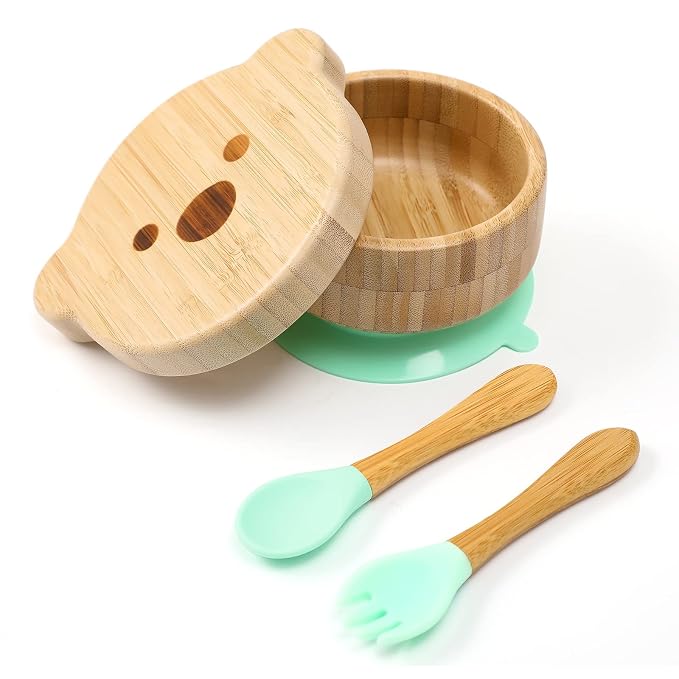 Baby Bowls with Lid, HBM Bamboo Suction Bowls by HIBABYMONMENT