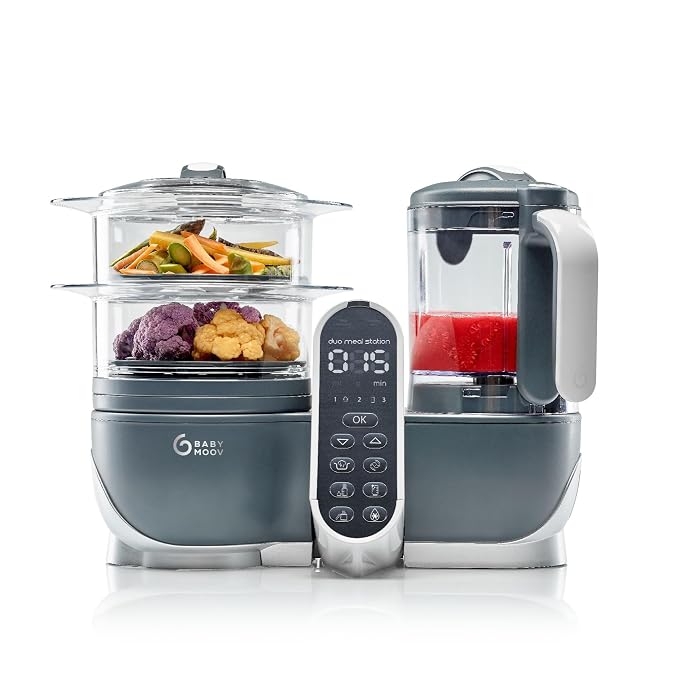 Babymoov Duo Meal Station Grey: Multi-Speed Baby Food Maker Steamer and Puree by Babymoov