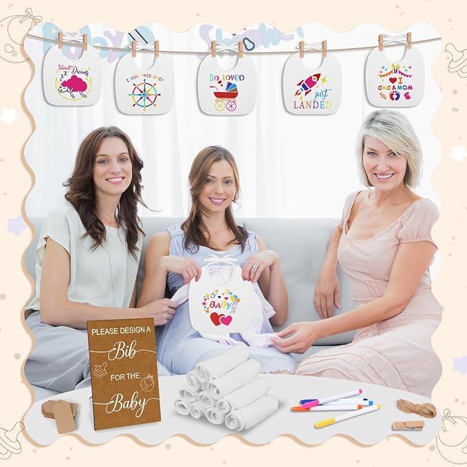 Baby Shower Game Sign Blank Bib DIY Set Newborn Essentials Stuff - Image 5