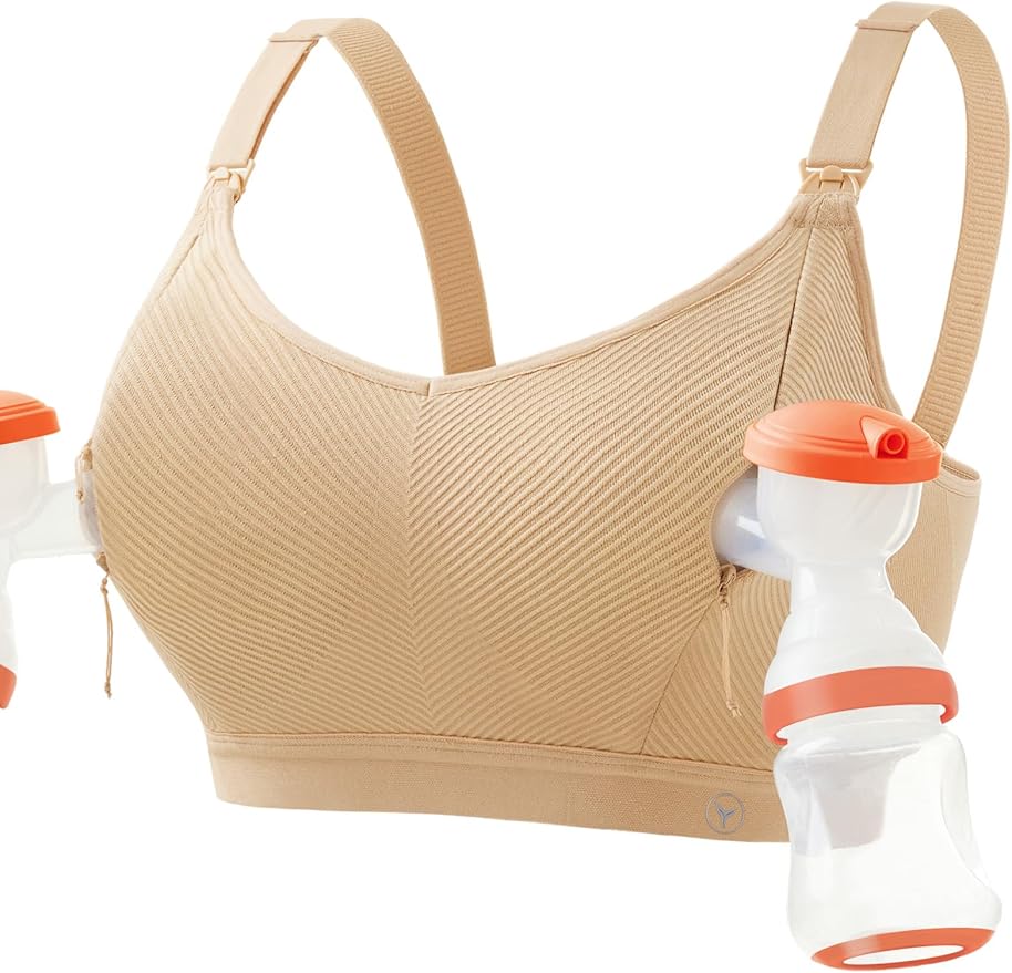 Pumping Bra Hands Free Zip Opening Seamless Nursing Bras by HOFISH