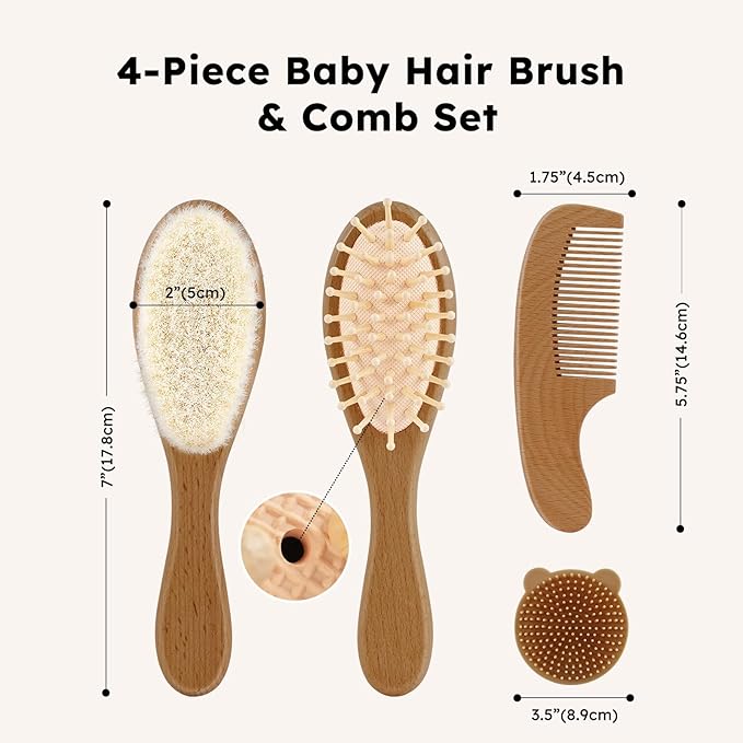 Yoofoss 4 Piece Baby Hair Brush and Comb Set, Wooden Baby Hair Brush - Image 7