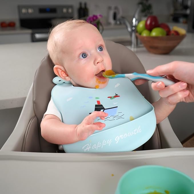 Silicone Baby Bibs Unisex, Self-Feeding, Catch-all Large Pocket, 6-48 months - Image 2