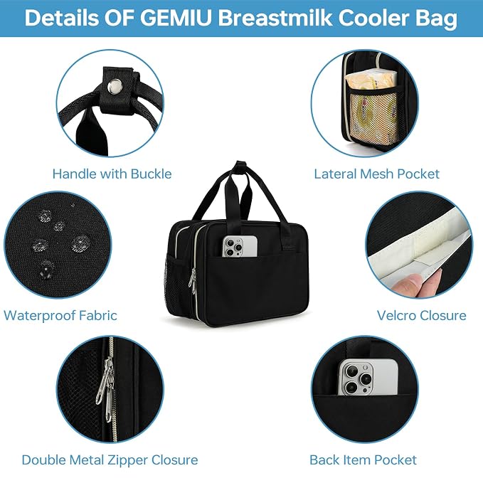 Breast Milk Cooler Bag with Ice Pack, Fits 6 Baby Bottles Up to 9 Ounce Breast - Image 4