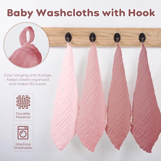Yoofoss Muslin Baby Washcloths 100% Organic Cotton Face Towels 10 Pack Wash - Image 4