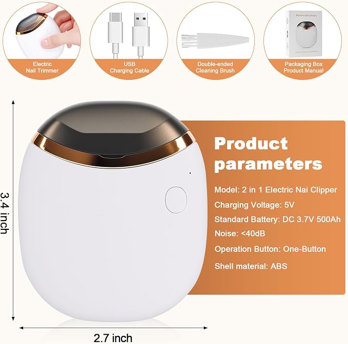 Electric Nail Clipper, Automatic Nail Clipper, 2-Speed Adjustable, USB - Image 3