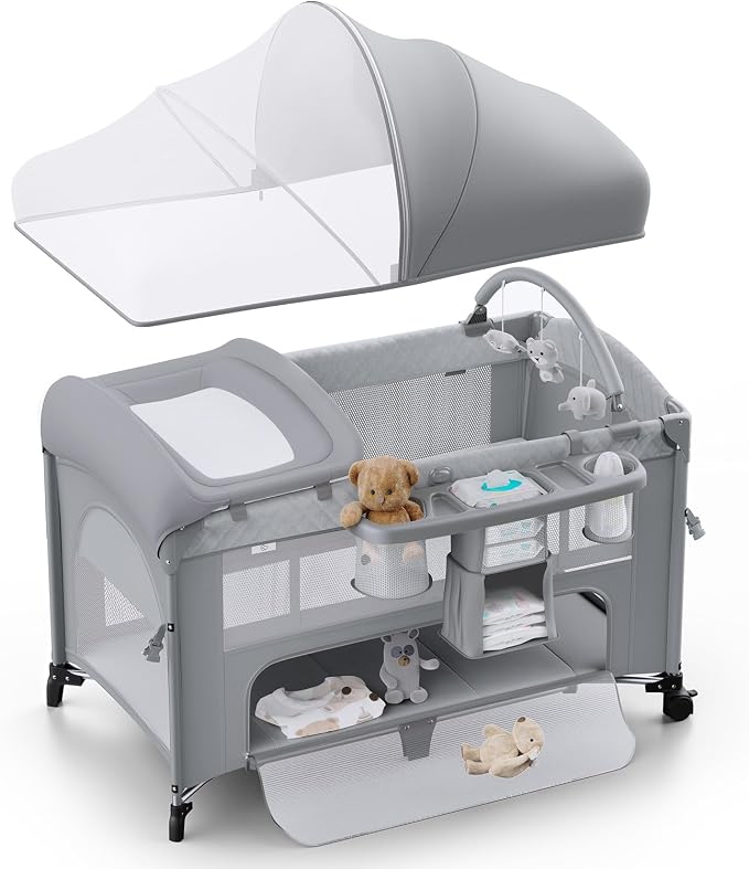 4 in 1 Baby Bassinet, Pack and Play, Bedside Crib Sleeper, Diaper Changer by ObeeOdee