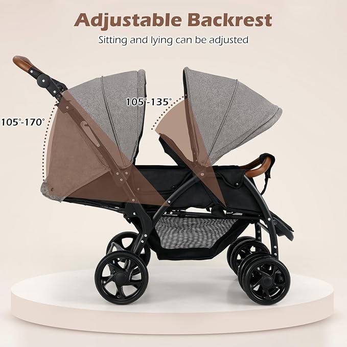 INFANS Double Stroller, Foldable Baby Tandem Stroller - Image 4