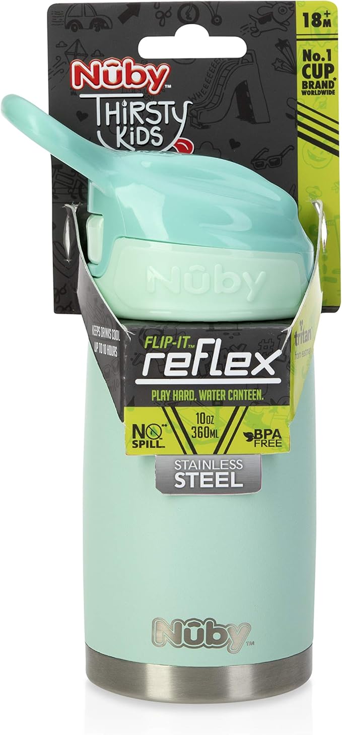 Nuby Thirsty Kids No Spill Flip-It Reflex Stainless Steel Travel Cup or Water - Image 9