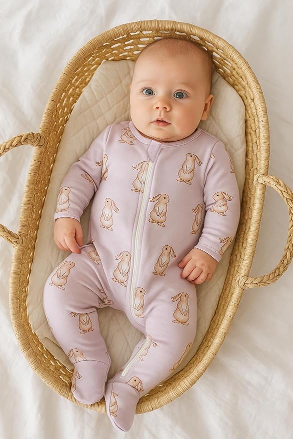 O2 BABY Baby Boys Girls Organic Cotton Zip-Front Sleeper Pajamas, Footed Sleep - Image 2