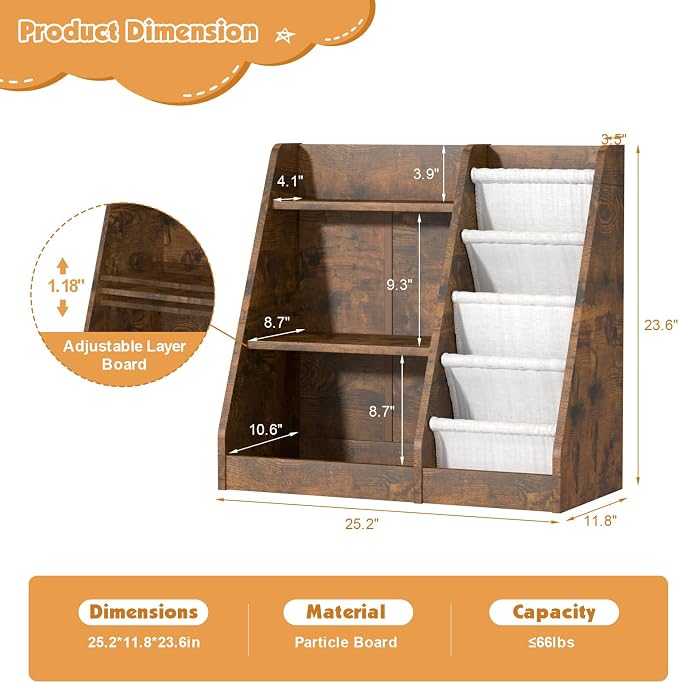 Kids Bookshelf for Bedroom Toddler Children Baby Bookcase 3-Tier for Nursery - Image 3