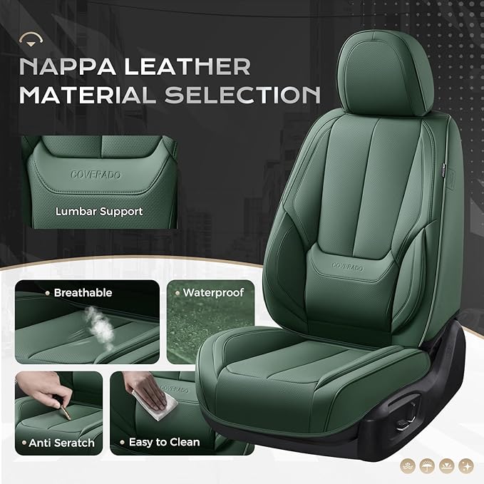 Coverado Car Seat Covers Full Set, Car Seat Protector Waterproof, Nappa Leather - Image 3