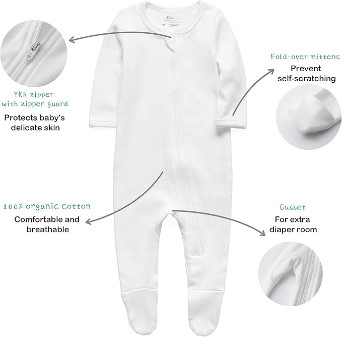 O2 BABY Baby Boys Girls Organic Cotton Zip-Front Sleeper Pajamas, Footed Sleep - Image 5