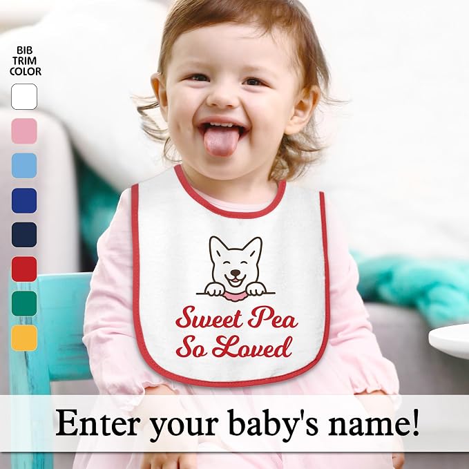 Personalized Baby Bib – Soft Cotton Terry, Cute Jindo Dog Design - Image 2