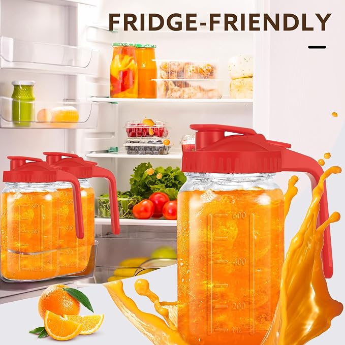 Glass Pitcher with Lid, 64 OZ Mason Jar Pitcher Double Leak Proof, 2 Quart - Image 2