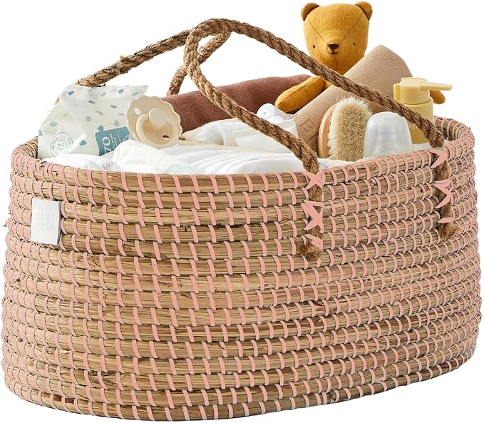 BEBE BASK Premium Pink Baby Diaper Caddy Organizer -Handmade by BEBEBASK%C2%AE